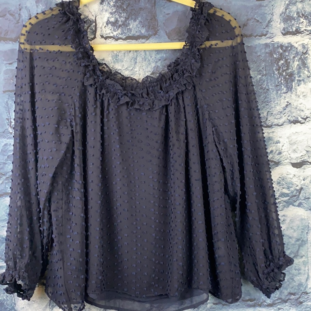 J Crew Silk Blend Peasant Swiss Dot Sheer ruffled Blouse
